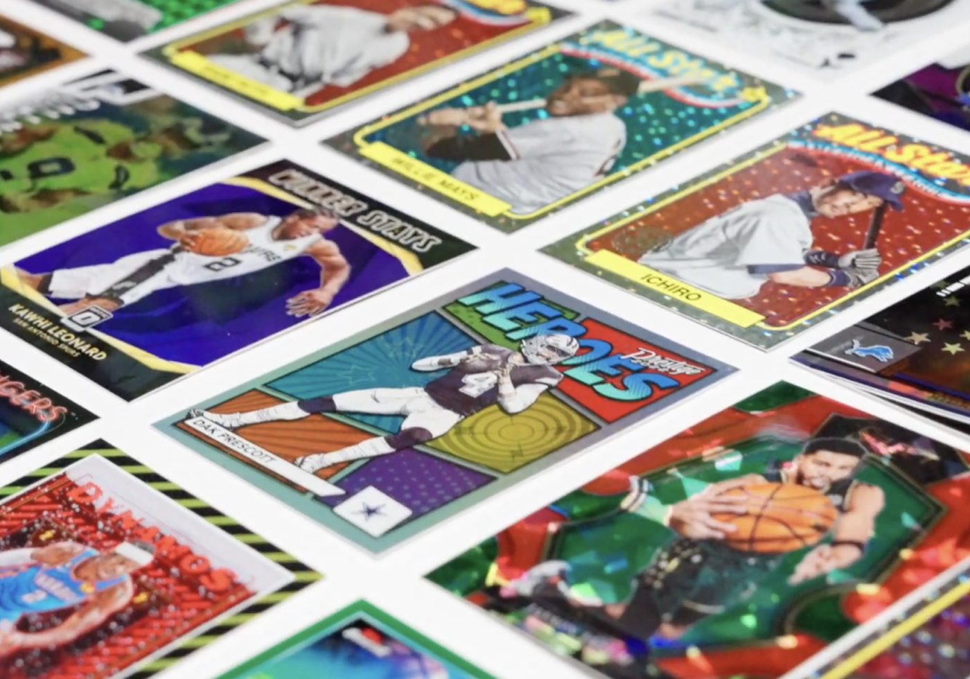 Rows of imaged trading cards from a break
